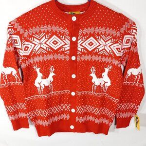 Tipsy Elf Naughty Reindeer Button-up Cardigan Ugly Xmas Sweater Men XL Red White